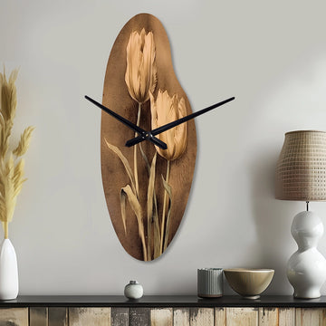 Vintage Tulip II - Asymmetric Metal Wall Clock